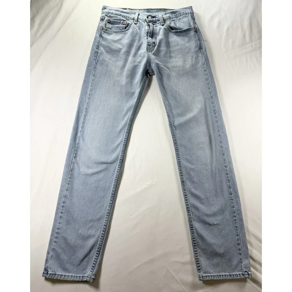 Levis 505 Men's Jeans 32x34 Blue Straight Leg Light Wash Denim‎ Work Distressed